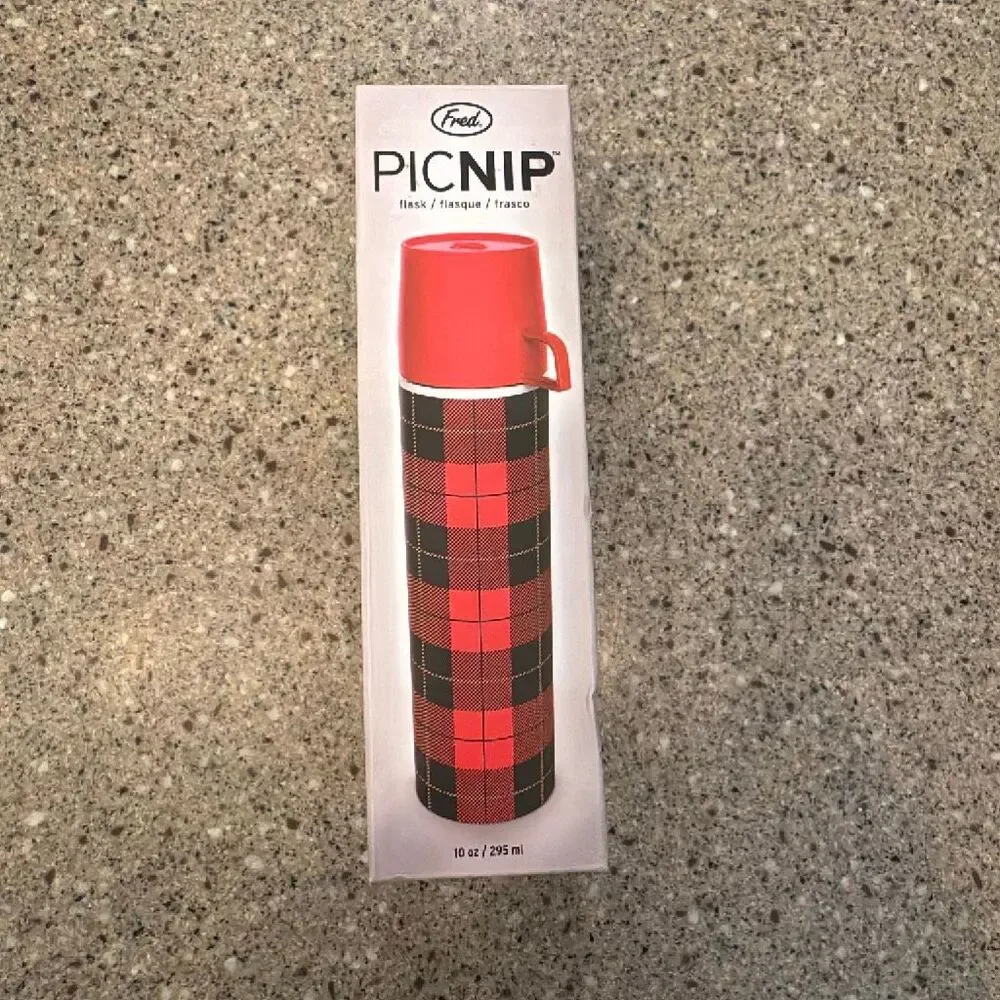 FRED PicNip Flask Retro Thermos Plaid Tartan Print *NEW*